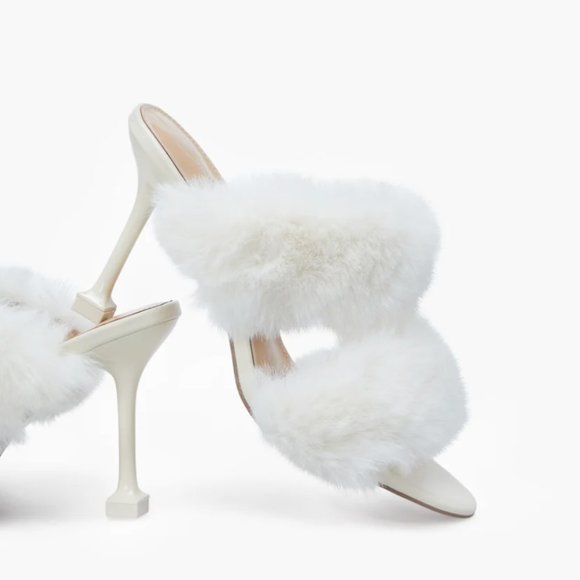 NWT Bridal, Angel, White Furry 2 Strapped Stilettos - Multiples Sizes - Picture 4 of 7